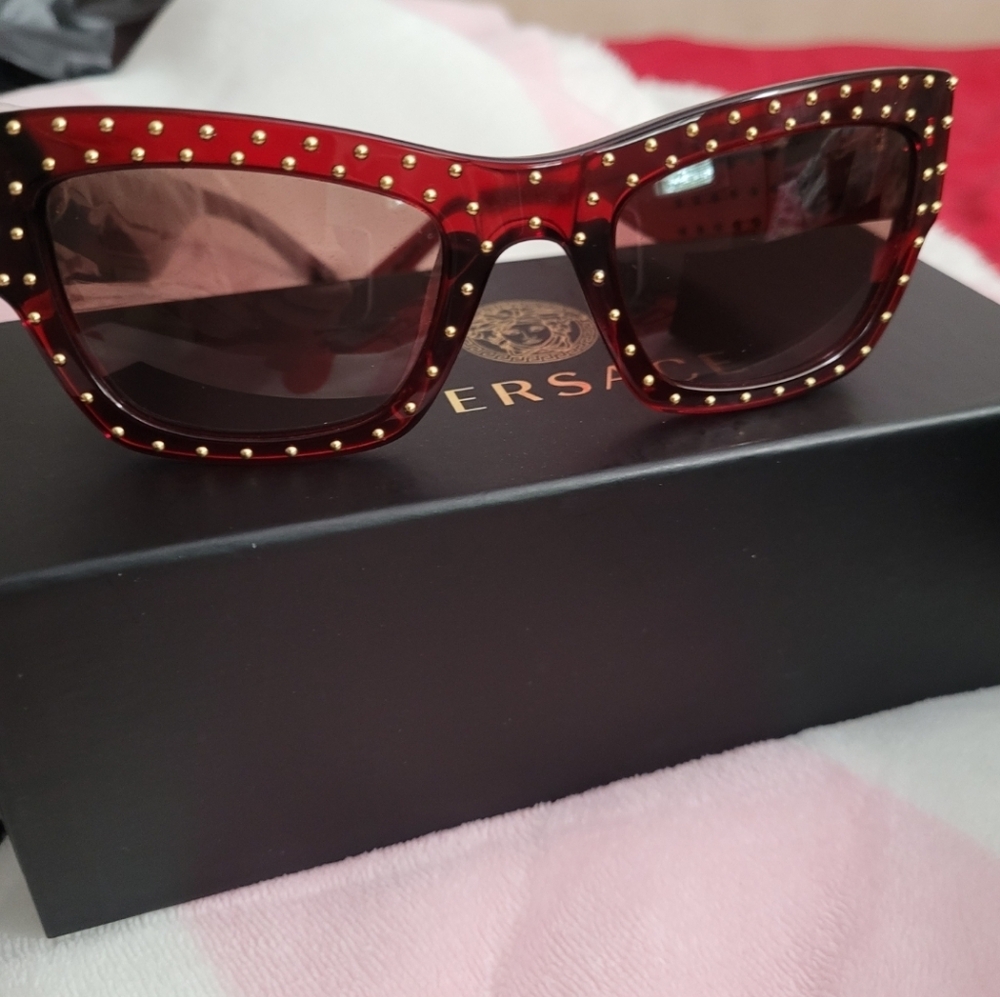 Versace Burgundy Sunglasses with Gold Accents